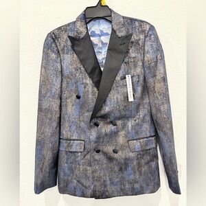 Paisley & Gray Blue, Gold and Black Textured Tuxedo Blazer